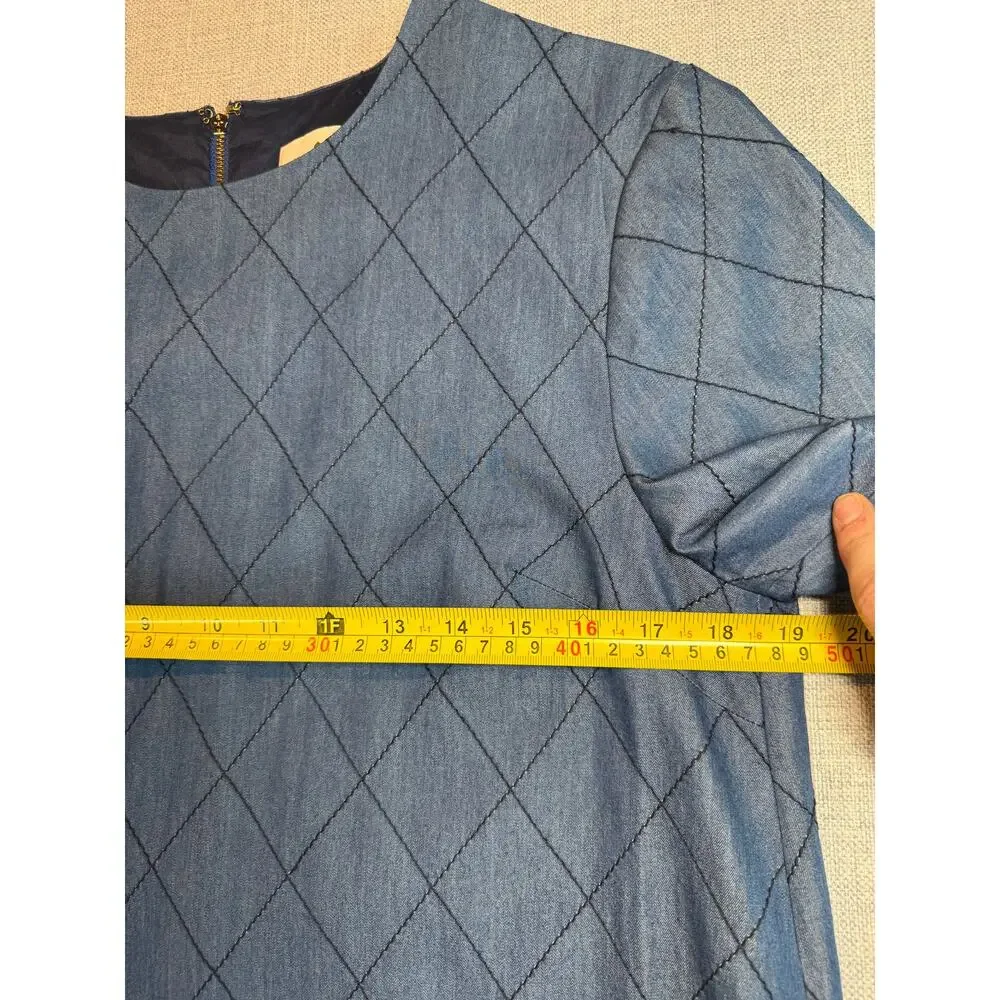 Kate Spade New York Blue Chambray Look Diamond Stitch Shift Dress 12 Pockets